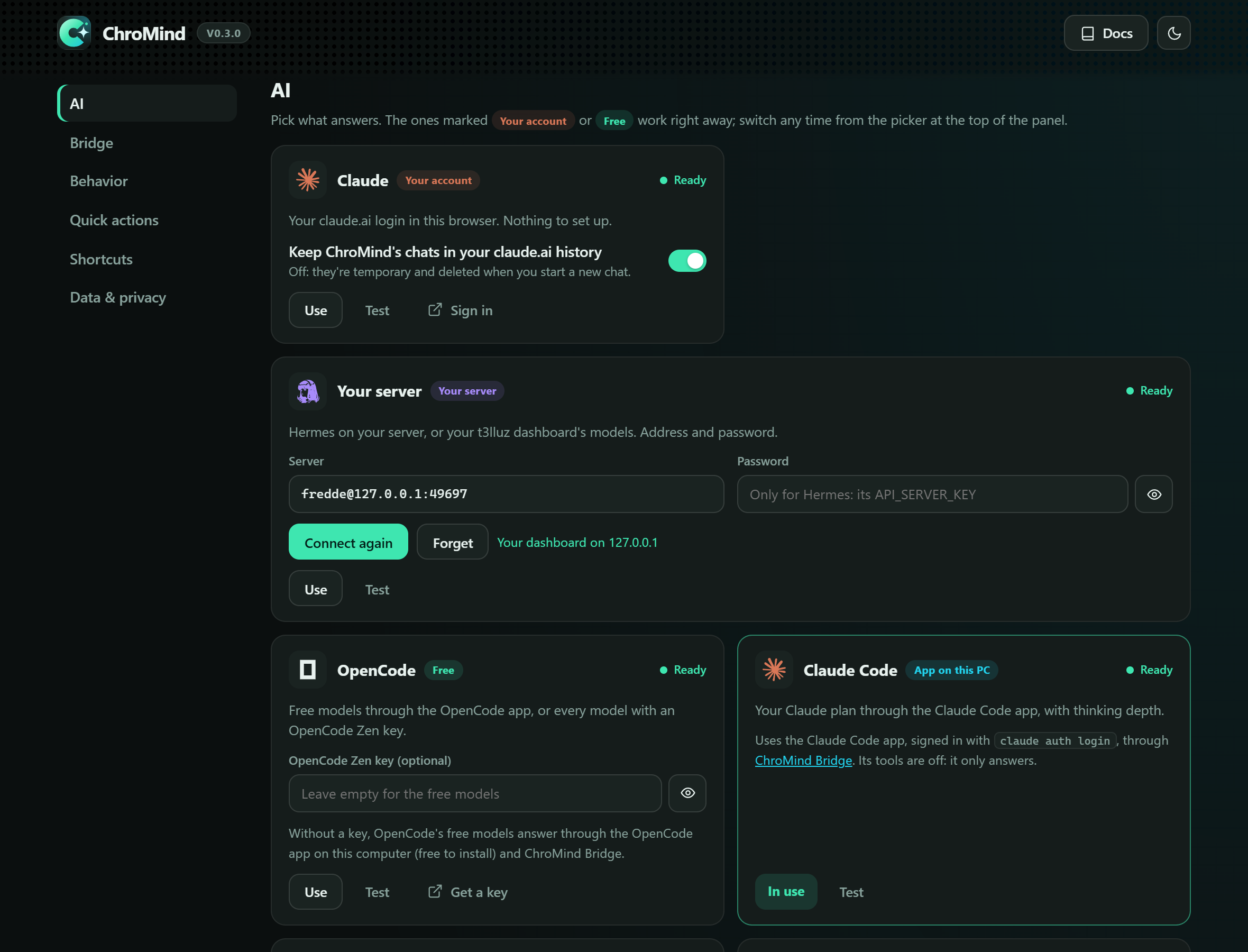 ChroMind settings page