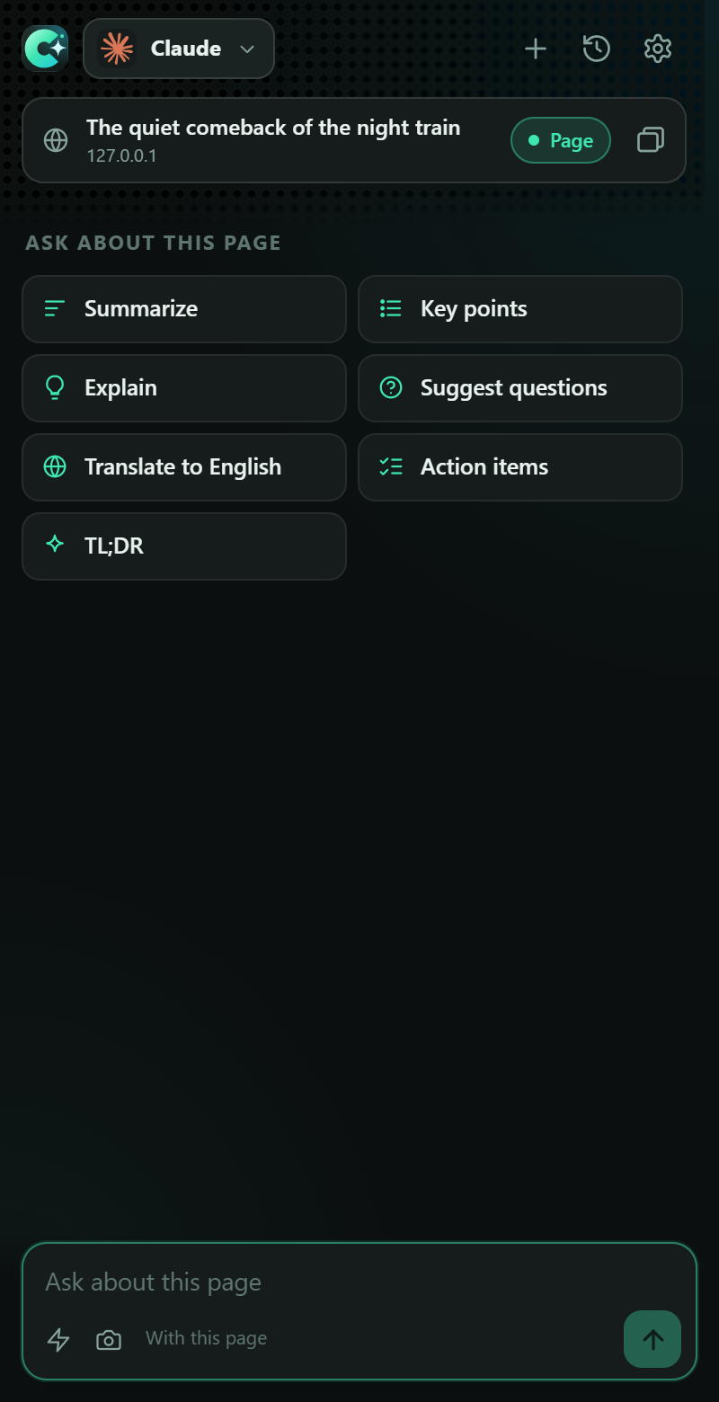 Side panel with quick actions